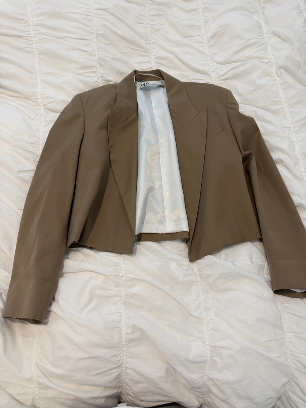 Zara Olive-Taupe Cropped Blazer Jacket